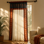 Vintage Chintz Ivory, Maroon and Navy Floral Stripe Curtain, The Draped Window. Handmade in India by House of Taraasha.