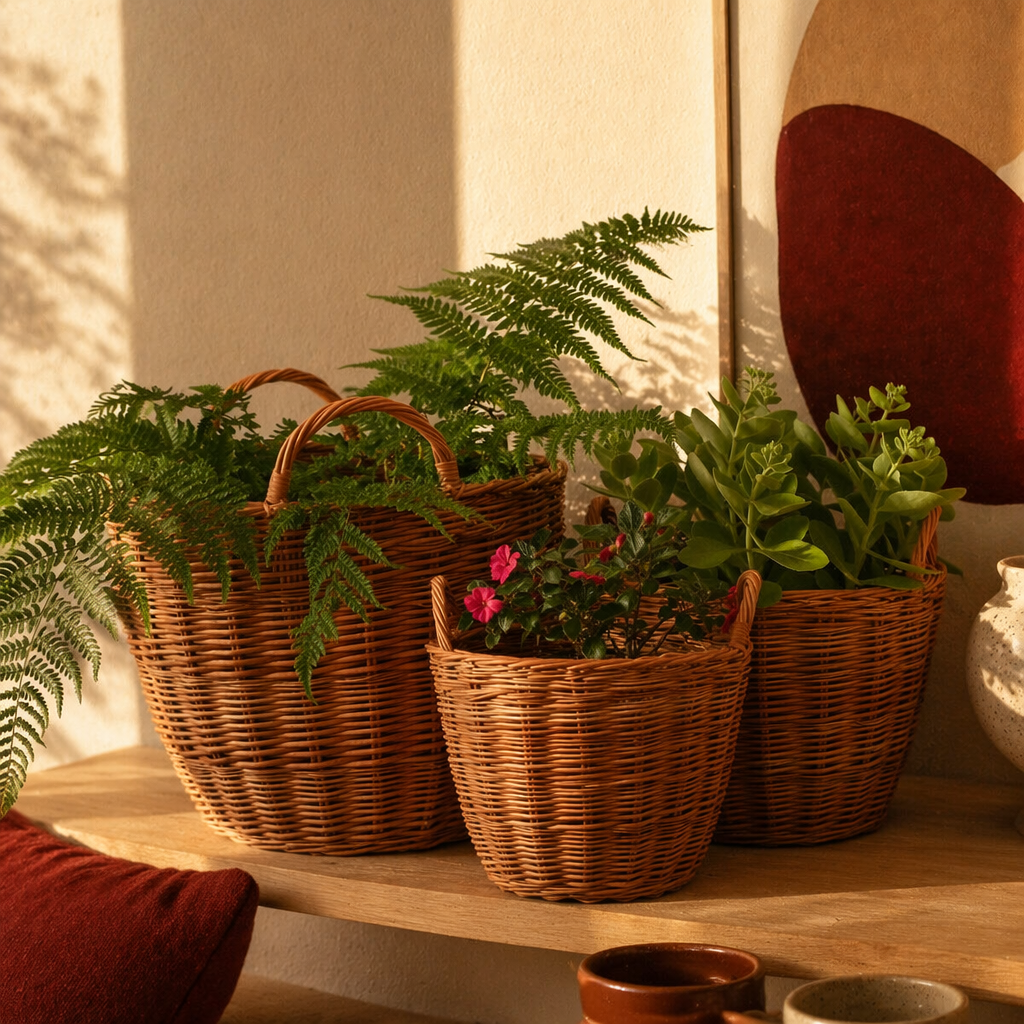 Willow Wicker Indoor Planter Kashmir Valley, The Art Wall. Handmade in India by House of Taraasha.