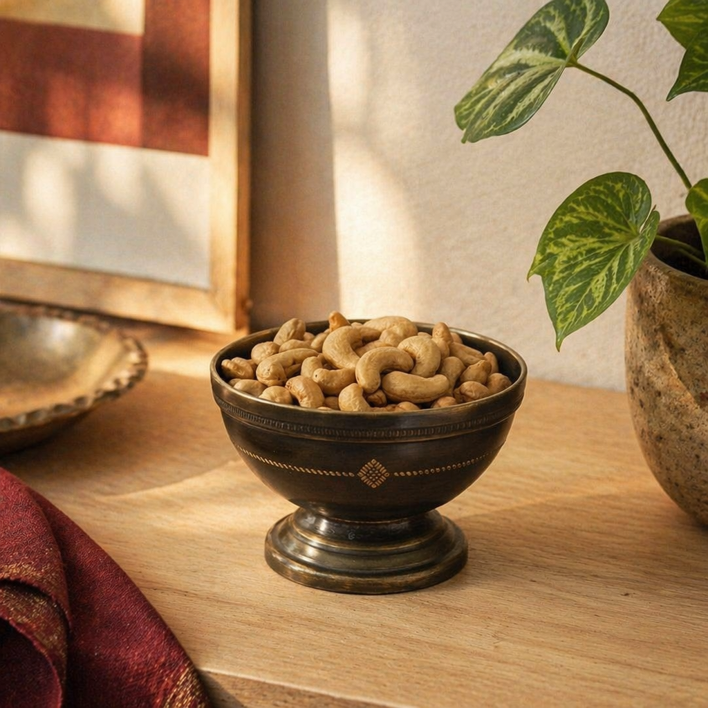 Kanjeevaram Antique Brass Serving Bowl, The Brass Atelier. Handmade in India by House of Taraasha.