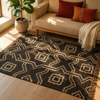 Monochrome Geometric Punja-Woven Jute & Wool Rug, The Woven Floor. Handmade in India by House of Taraasha.