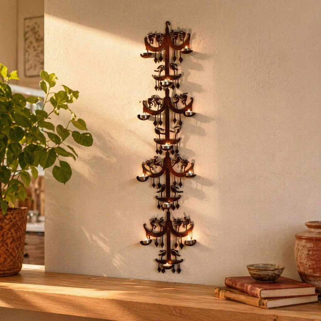 Bastar Floor Stand Lohshilp Wrought Iron Candle Stand, Still Light. Handmade in India by House of Taraasha.