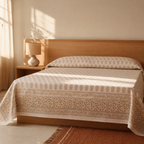 Gold on White Hand-Printed Cotton Bed Cover, The Linen Room. Handmade in India by House of Taraasha.