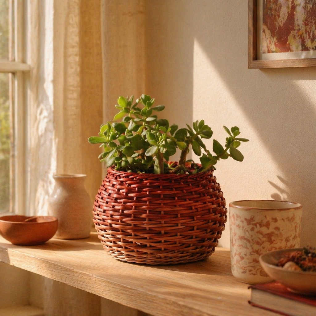Rust and Brown Kashmiri Willow Wicker Planters, The Art Wall. Handmade in India by House of Taraasha.