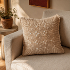 White Crochet Handmade Cotton Cushion Cover, The Living Room. Handmade in India by House of Taraasha.