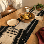 Black & White Tribal Naga Backstrap-Woven Runner, The Gathered Table. Handmade in India by House of Taraasha.