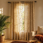 Karhuwa Cutwork Beige and White Semi-Sheer Curtain, The Draped Window. Handmade in India by House of Taraasha.