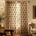 Rust and Maroon Ornate Floral Cotton Door Curtain, The Draped Window. Handmade in India by House of Taraasha.