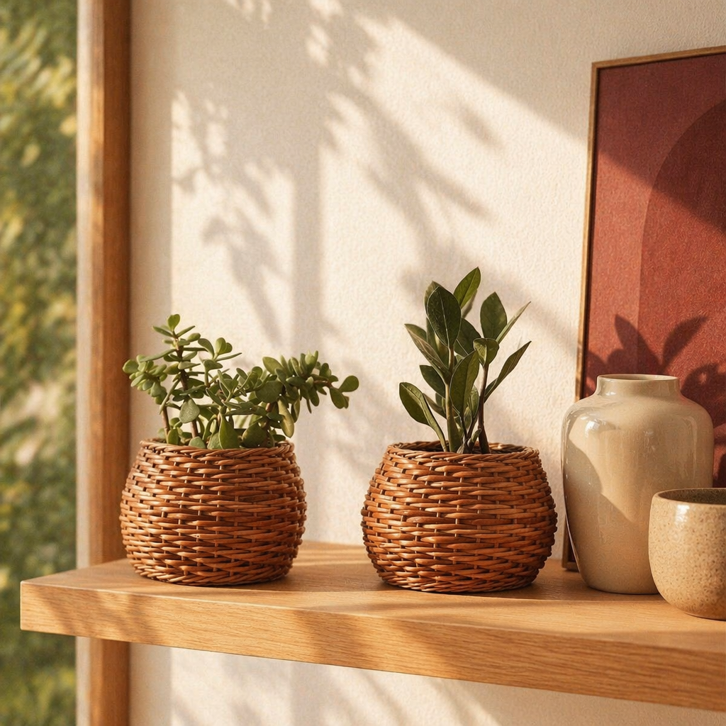 Natural Brown Kashmiri Willow Wicker Planter, The Art Wall. Handmade in India by House of Taraasha.