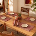 Madur Grass Woven Table Mats Blush Pink and Beige, The Gathered Table. Handmade in India by House of Taraasha.