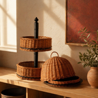 Kashmiri Willow Wicker Cloche & Two-Tier Fruit Basket, The Wicker House. Handmade in India by House of Taraasha.
