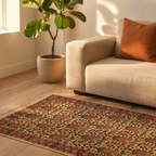 Kalamkari Floral Handwoven Block-Printed Cotton Rug, The Woven Floor. Handmade in India by House of Taraasha.