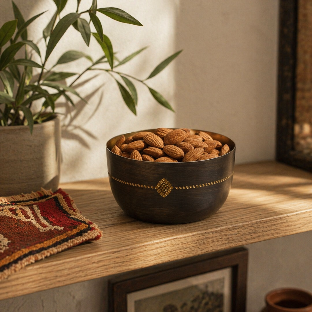 Kanjeevaram Antique Brass Condiment Bowl, The Brass Atelier. Handmade in India by House of Taraasha.