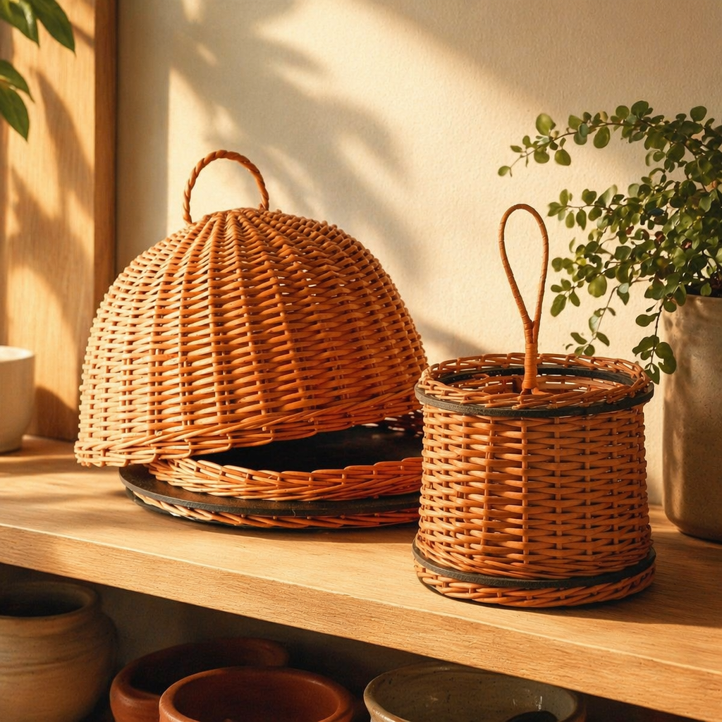 Kashmir Willow Cloche Platter & Cutlery Caddy, The Wicker House. Handmade in India by House of Taraasha.