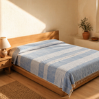 Royal Courtyards Blue Striped Handwoven Bed Cover, The Linen Room. Handmade in India by House of Taraasha.