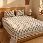 Jaipur Blooms 300 TC Block-Printed Cotton Bedsheet, The Linen Room. Handmade in India by House of Taraasha.