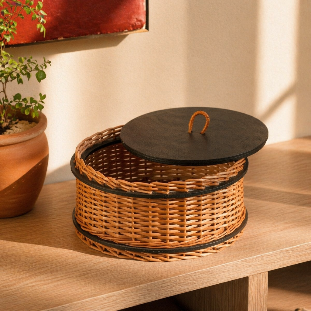Kashmir Willow Lidded Wicker Storage Box, The Wicker House. Handmade in India by House of Taraasha.