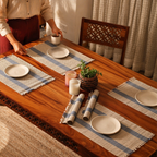 Madur Blue Handwoven Grass Table Mats, The Gathered Table. Handmade in India by House of Taraasha.