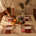 Madur Grass Woven Table Mats Maroon, The Gathered Table. Handmade in India by House of Taraasha.