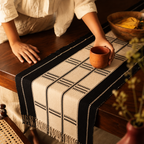 Naga Backstrap-Woven Runner Monochrome Stripe, The Gathered Table. Handmade in India by House of Taraasha.