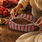 Quilted Block-Print Pouch Red and Blue, Small, The Gift Room. Handmade in India by House of Taraasha.