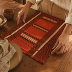 Tangerine Striped Naga Backstrap-Woven Table Mat, The Gathered Table. Handmade in India by House of Taraasha.