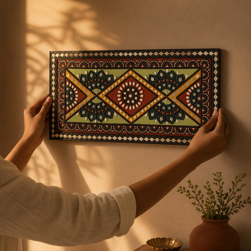Lippan Wall Panel Forest Green and Earth Brown, The Art Wall. Handmade in India by House of Taraasha.