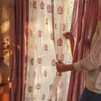 Royal Courtyards Dusty Pink & Off-White Woven-Sheer Set of Four, The Draped Window. Handmade in India by House of Taraasha.