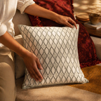 Aqua Geometric Hand Block-Printed Cotton Cushion Cover, The Living Room. Handmade in India by House of Taraasha.