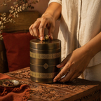 Antique-Finish Kanjeevaram Etched Pure Brass Kitchen Jar, The Brass Atelier. Handmade in India by House of Taraasha.