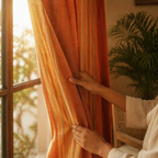 Handwoven Apricot and Rust Door Curtain, The Draped Window. Handmade in India by House of Taraasha.