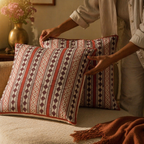 Maroon & Black Hand Block-Printed Cotton Cushion Cover, The Living Room. Handmade in India by House of Taraasha.