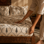 Cypress Yellow Hand-Printed Floral Bedsheet, The Linen Room. Handmade in India by House of Taraasha.