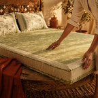 Marigold Fern Green and Off-White Bedsheet, The Linen Room. Handmade in India by House of Taraasha.