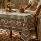 Royal Courtyards Table Cloth Green and Dusty Pink, The Gathered Table. Handmade in India by House of Taraasha.