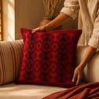 Naga Arrowhead Backstrap-Woven Red and Black Cushion Cover, The Living Room. Handmade in India by House of Taraasha.