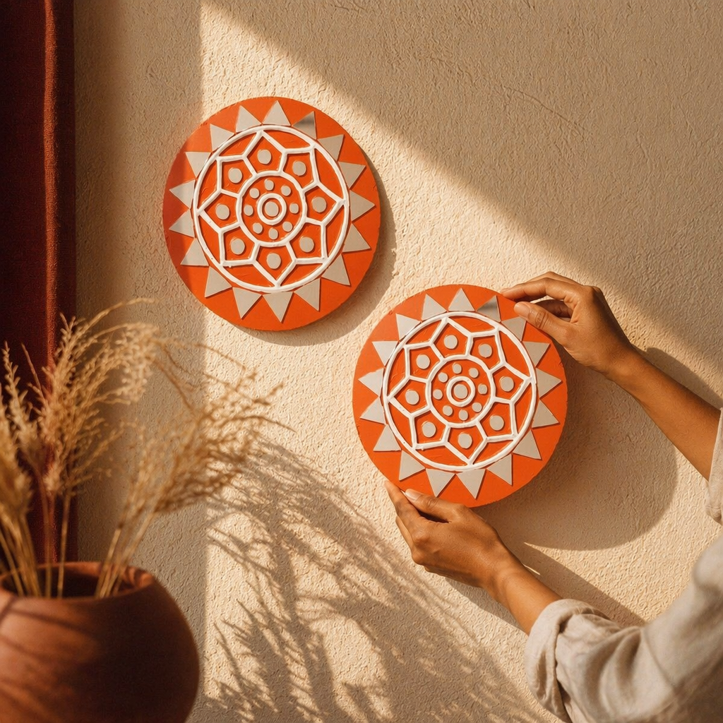 Brick Lippan Mud & Mirror Wall Discs, The Art Wall. Handmade in India by House of Taraasha.