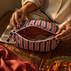 Quilted Block-Print Pouch Red and Blue, Medium, The Gift Room. Handmade in India by House of Taraasha.