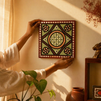 Green Lippan Square Mud & Mirror Wall Hanging, The Art Wall. Handmade in India by House of Taraasha.