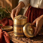 Kanjeevaram Brass Kitchen Jar Duo, The Brass Atelier. Handmade in India by House of Taraasha.