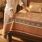 Chintz Ivory, Brick Red and Navy Bedsheet, The Linen Room. Handmade in India by House of Taraasha.