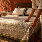 Bagru Floral Cotton Bedsheet with Pillow Covers, The Linen Room. Handmade in India by House of Taraasha.