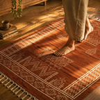 Mandana Diamond Hand-Printed Rust Cotton Rug, The Woven Floor. Handmade in India by House of Taraasha.