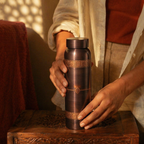 Kanjeevaram Etched Antique Pure Copper Water Bottle, The Brass Atelier. Handmade in India by House of Taraasha.