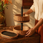 Kashmiri Willow Wicker Fruit Basket & Serving Tray, The Brass Atelier. Handmade in India by House of Taraasha.