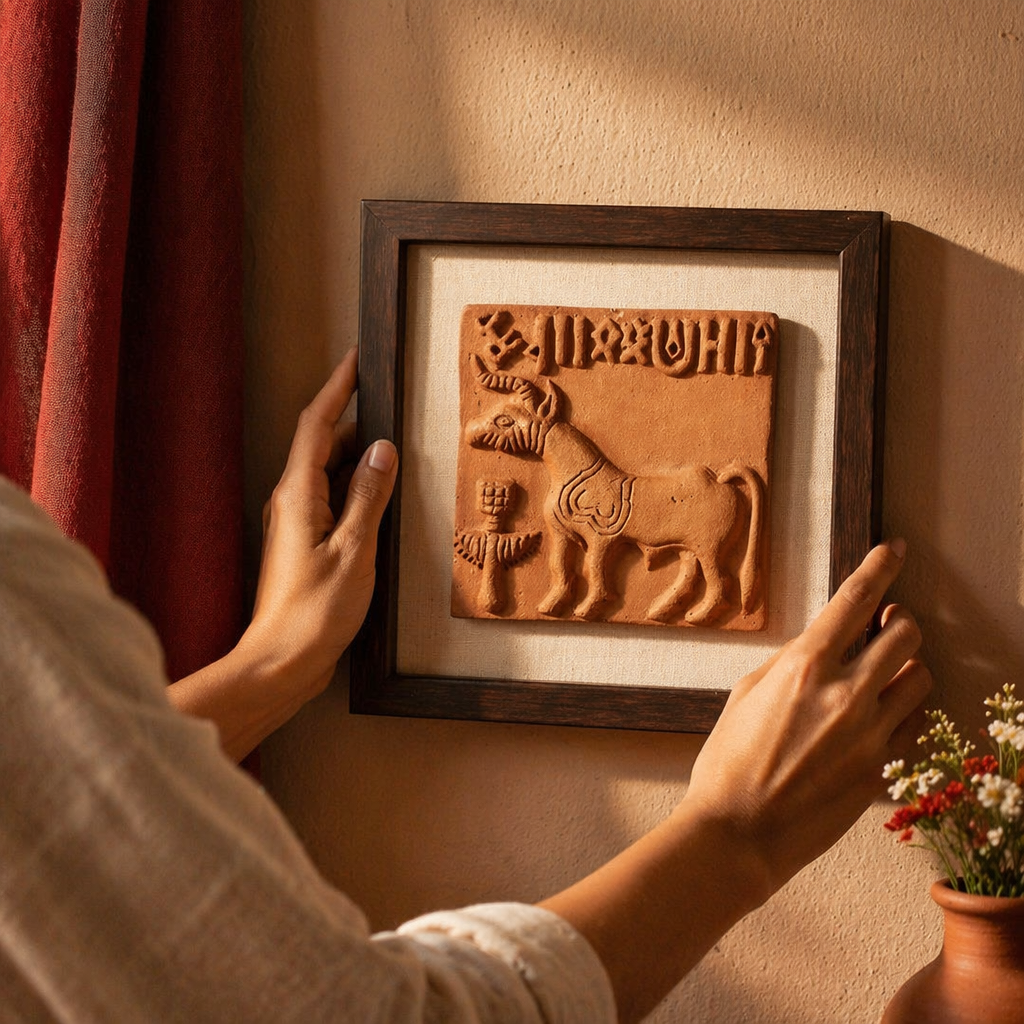 Harappan Unicorn Seal Molela Terracotta Replica, The Art Wall. Handmade in India by House of Taraasha.