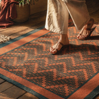 Coral & Teal Chintz Hand Block-Printed Cotton Rug, The Woven Floor. Handmade in India by House of Taraasha.