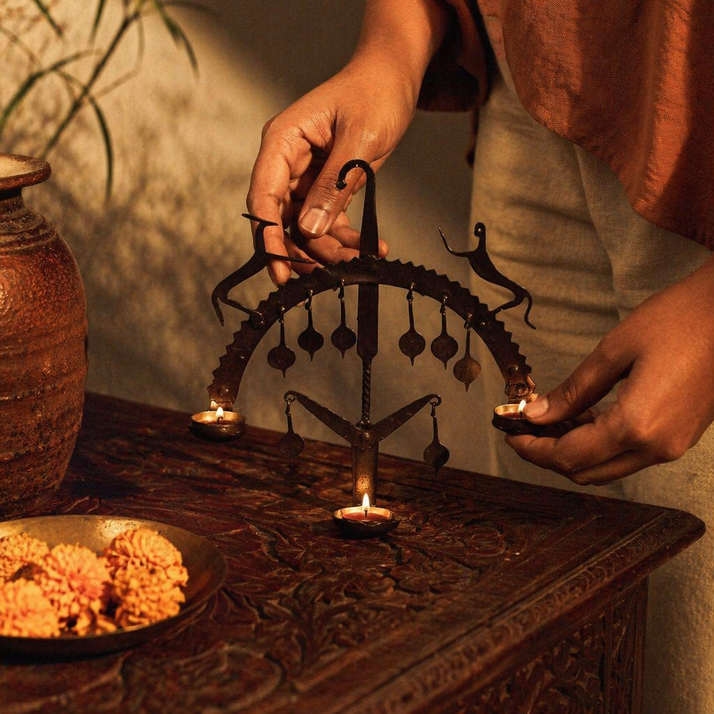 Bastar Wall Lamp Lohshilp Wrought Iron Tea Light, Still Light. Handmade in India by House of Taraasha.