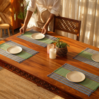 Powder Blue & Aqua Green Madur Grass Table Mat, The Gathered Table. Handmade in India by House of Taraasha.