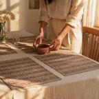 Dusty Pink & Off-White Floral Cotton Table Mat, The Gathered Table. Handmade in India by House of Taraasha.