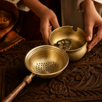 Mould-Cast and Polished Brass Tea Strainer with Wooden Handle